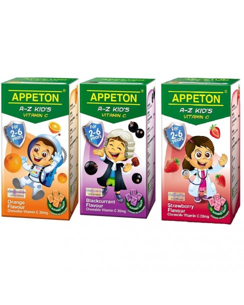 Appeton A-Z Kid's Vitamin C 30mg For 2 - 6 Years Old (100 Tabs) in 3 Flavour