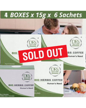 4 Boxes x (15g x 6 Sachets) Drs Secret Bio Herbs Instant Coffee For Men Forever Young