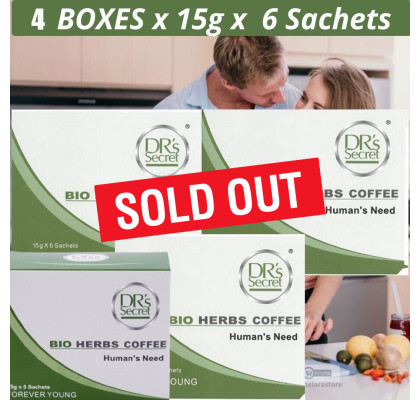 4 Boxes x (15g x 6 Sachets) Drs Secret Bio Herbs Instant Coffee For Men Forever Young