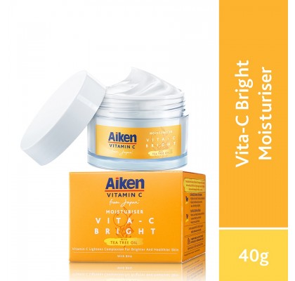 AIKEN Vita-C Brightening Moisturiser 40g | Gel Texture | Vitamin C | 72 hours Moisture Lock | Non-sticky | Fast Absorb