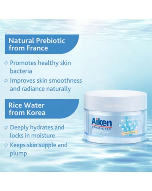 AIKEN Prebiotic Hydra Plus Moisturiser 40g Gel Texture Fast Absorbing Boost Skin Hydration