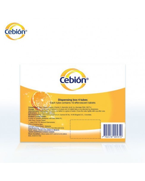 Cebion Vitamin C 1000mg Effervescent Orange Flavour (40 Tablets)