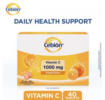 Cebion Vitamin C 1000mg Effervescent Orange Flavour (40 Tablets)